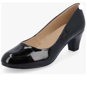 miss left Women Formal Low Heel Closed Rounded Toe Pumps Chunky Block Heeled